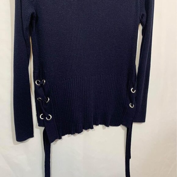 𝅺89TH & Madison navy sweater with silver gromets and lace up. Size small. - Picture 6 of 9